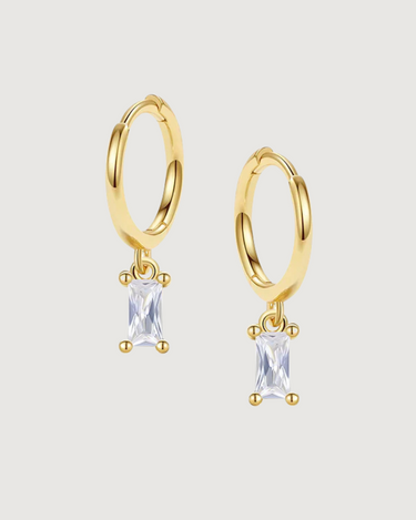 ISLA BAGUETTE HOOP EARRINGS CLEAR CRYSTAL 18K GOLD PVD PLATED - STUDIO JO STORE